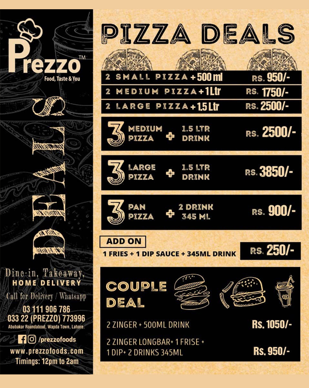 Prezzo Menu With Prices Complete List